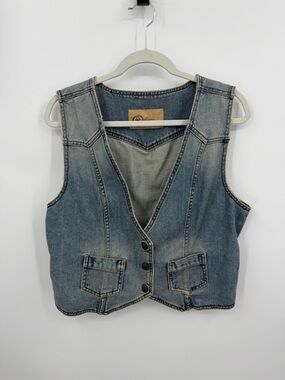 Gap‎ Limited Edition Distressed Snap Cropped Denim Vest Sz XL Pockets western